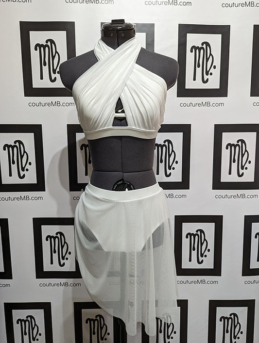 A White two 2-piece cross-over with skirt MB-16 (adult xxsmall / xsmall)