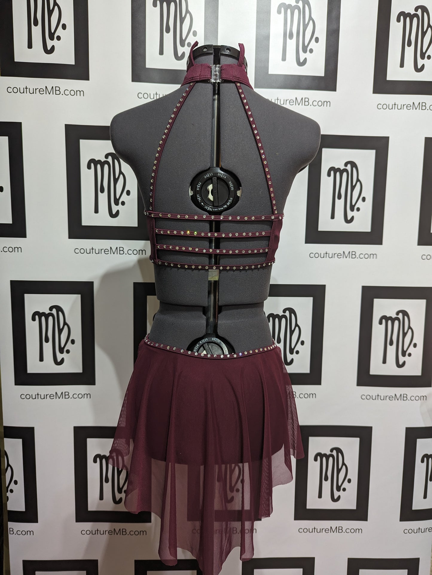 Burgundy leotard with skirt & embellishments (adult small)