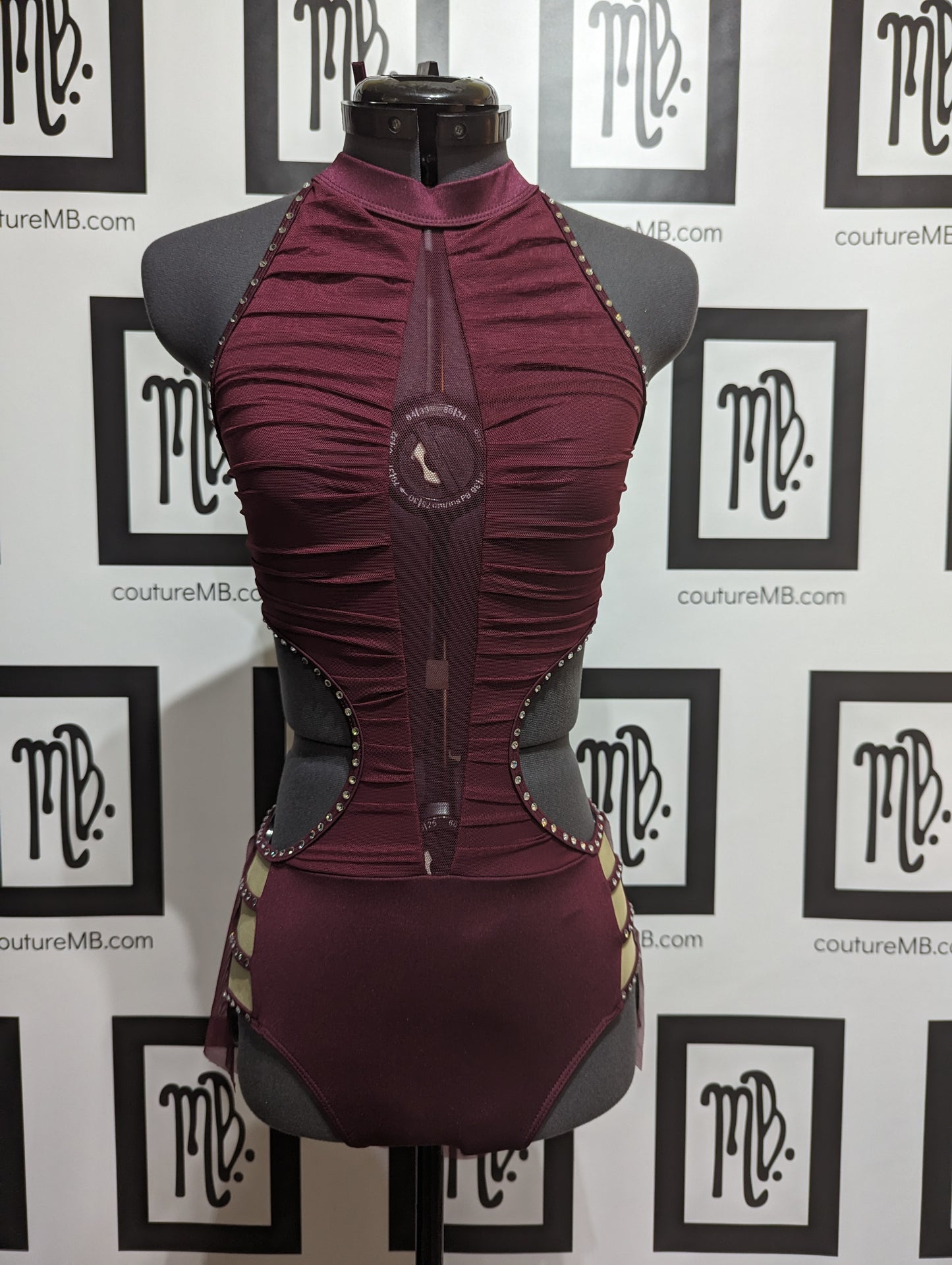 Burgundy leotard with skirt & embellishments (adult small)