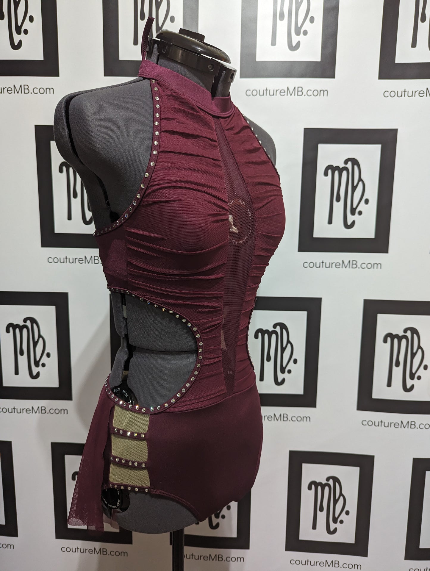 Burgundy leotard with skirt & embellishments (adult small)