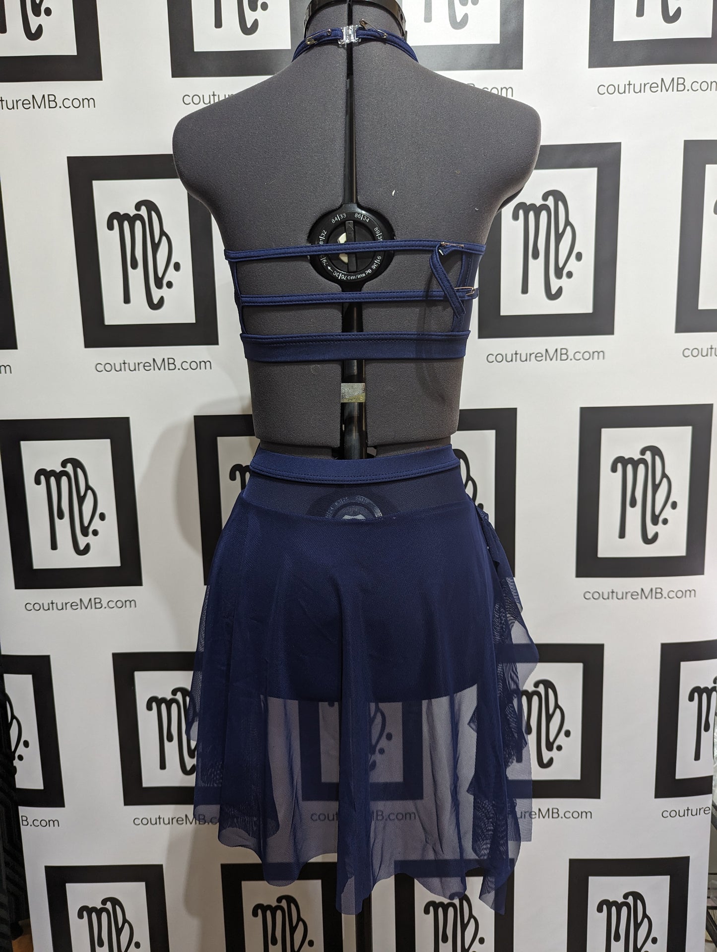 Blue navy blue 2-piece with skirt & overlay MB 28 (adult small / medium)