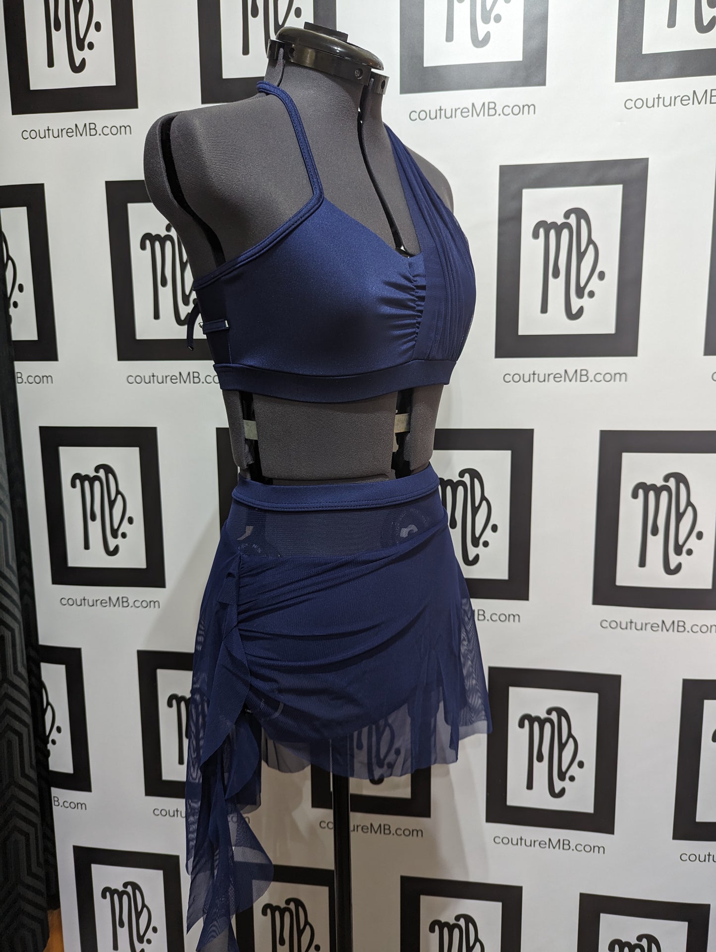 Blue navy blue 2-piece with skirt & overlay MB 28 (adult small / medium)