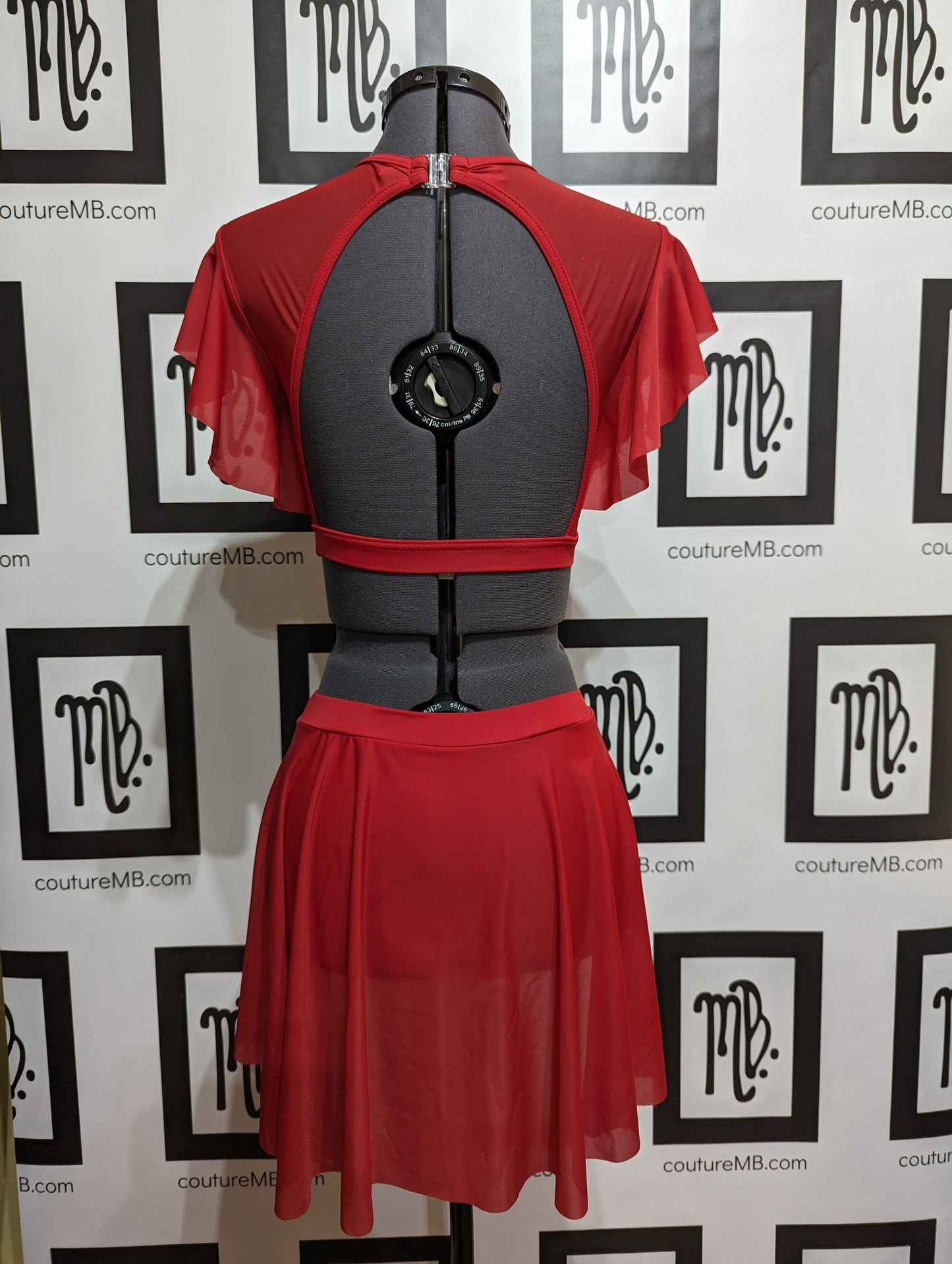 Red two 2-piece with skirt & butterfly sleeves MB-26 (adult small)