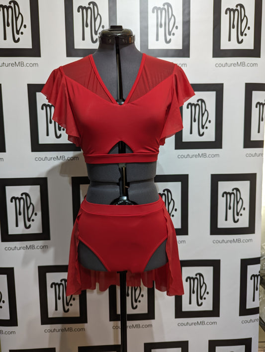 Red two 2-piece with skirt & butterfly sleeves MB-26 (adult small)