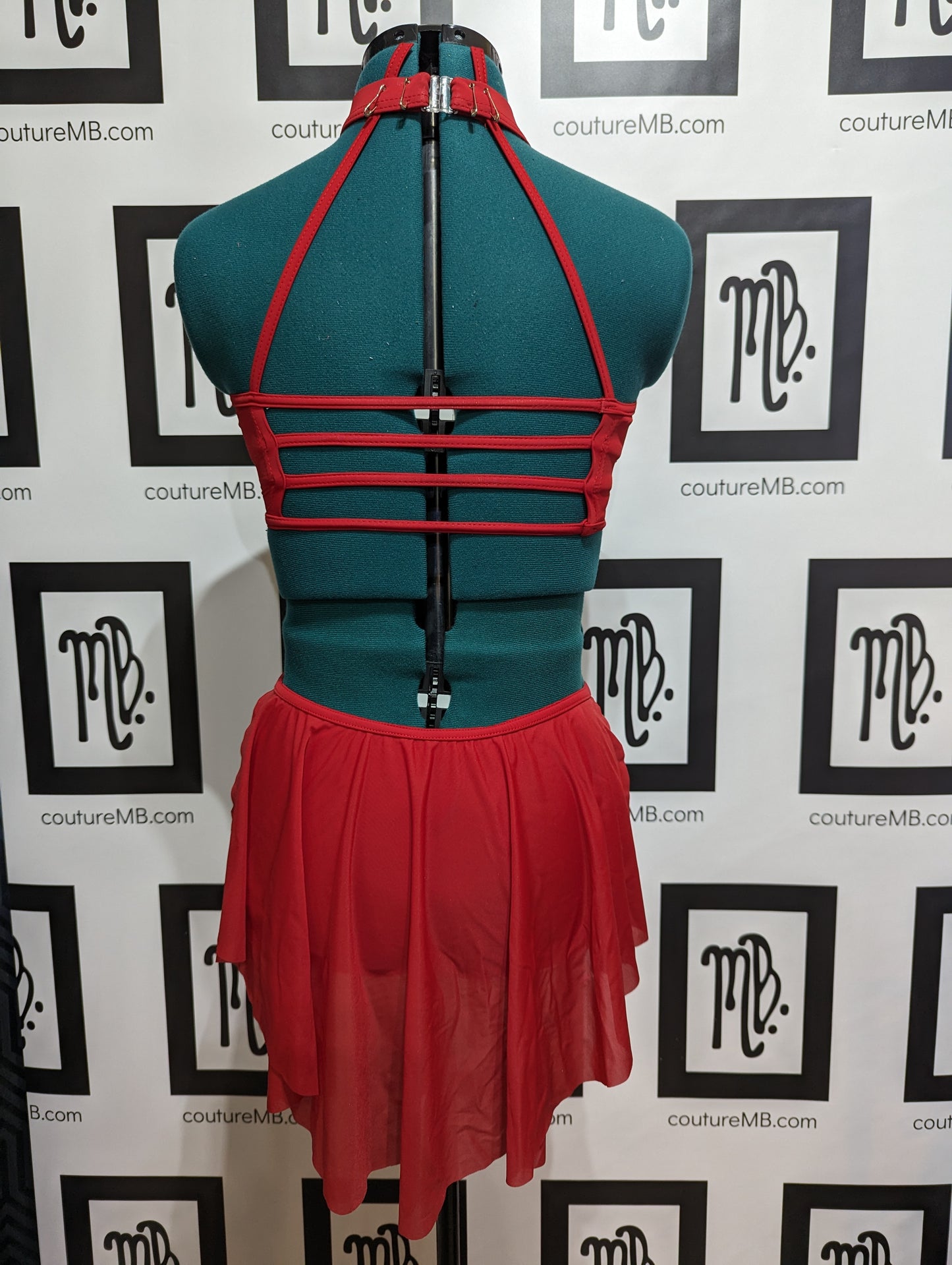 Red leotard with skirt and roushing MB-30 (adult medium)