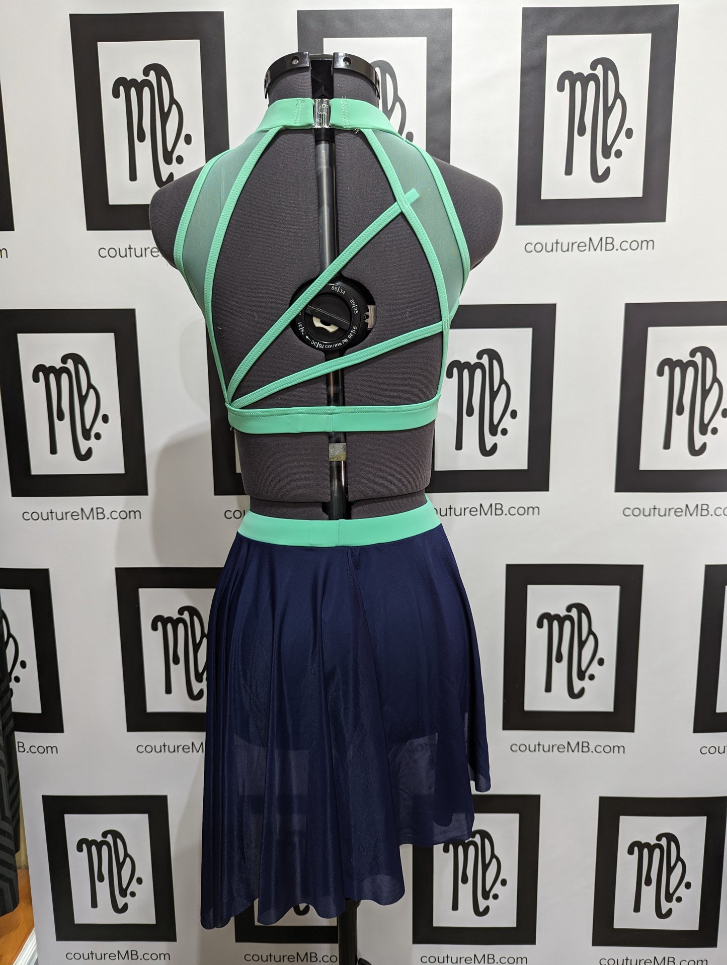 Mint & navy blue two 2-piece with skirt & overlays MB 26 (adult small)