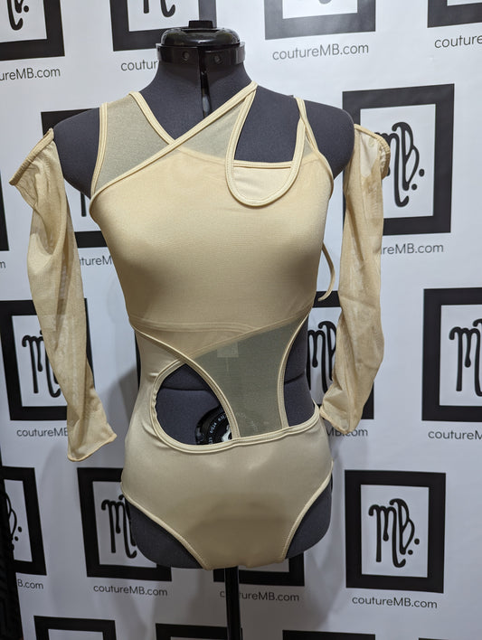 Champagne beige leotard & gauntlets MB 26 (adult S)