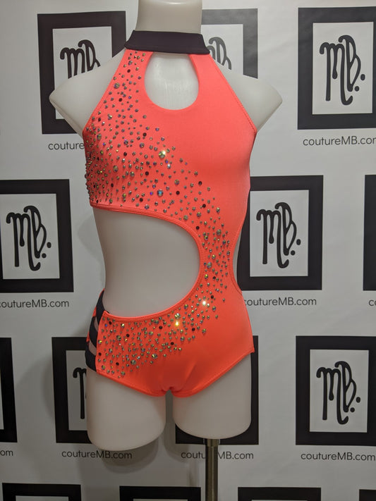 Coral neon leotard with embellishments, MB 10 (child large)