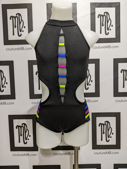 Black & multicolored neon leotard, MB-10 (child large)