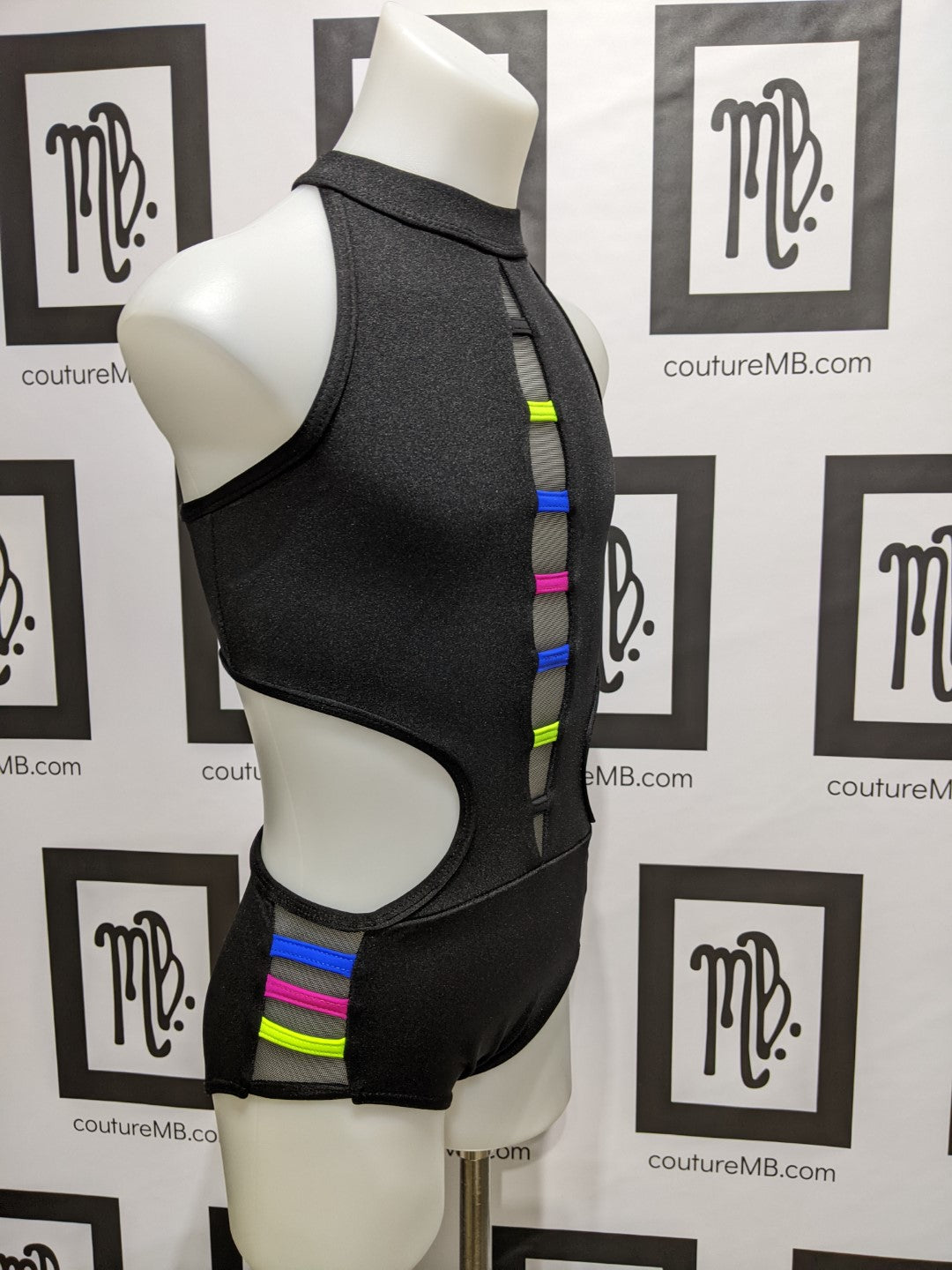 Black & multicolored neon leotard, MB-10 (child large)