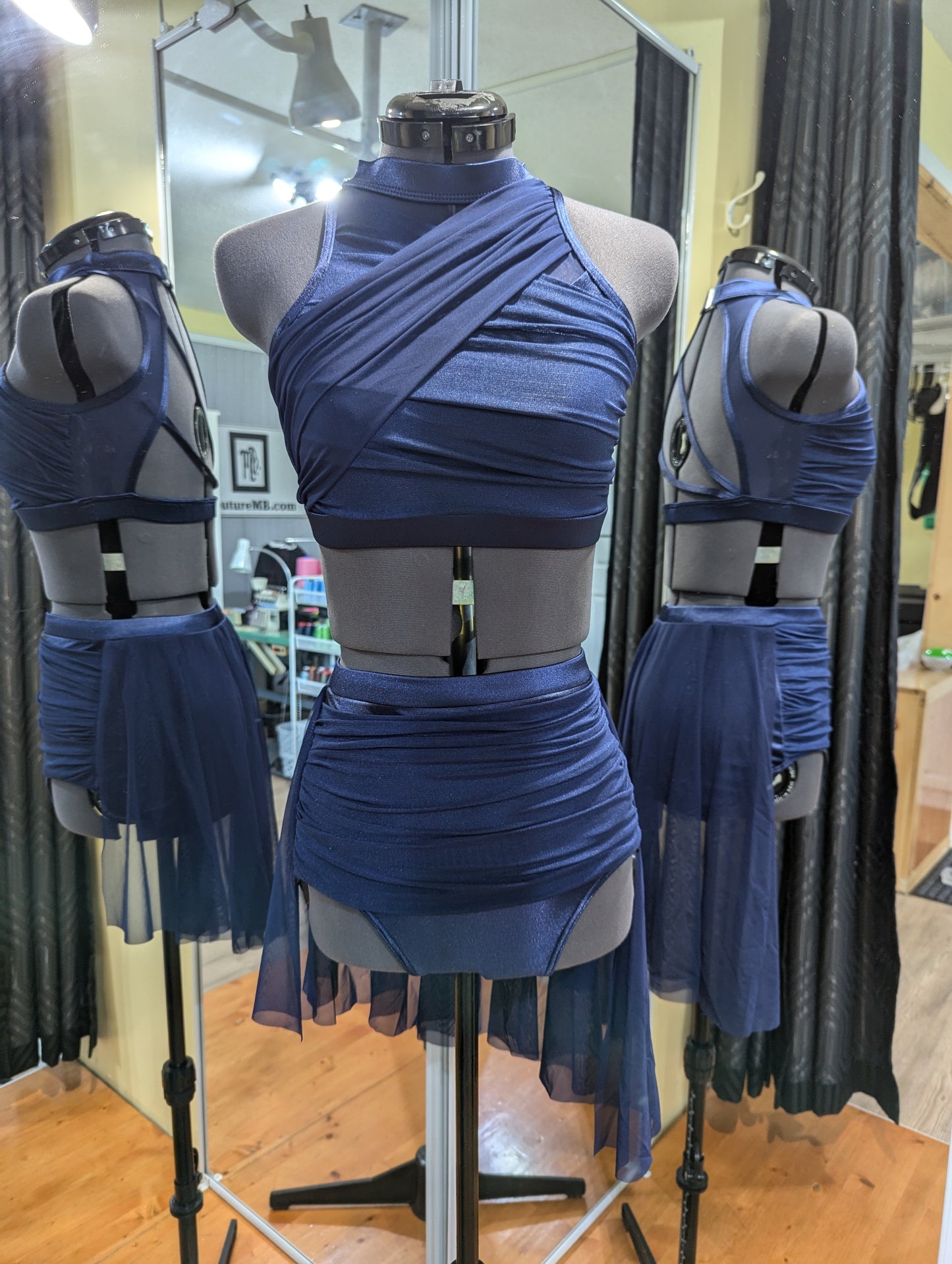 Mint & navy blue two 2-piece with skirt & overlays MB 26 (adult small)