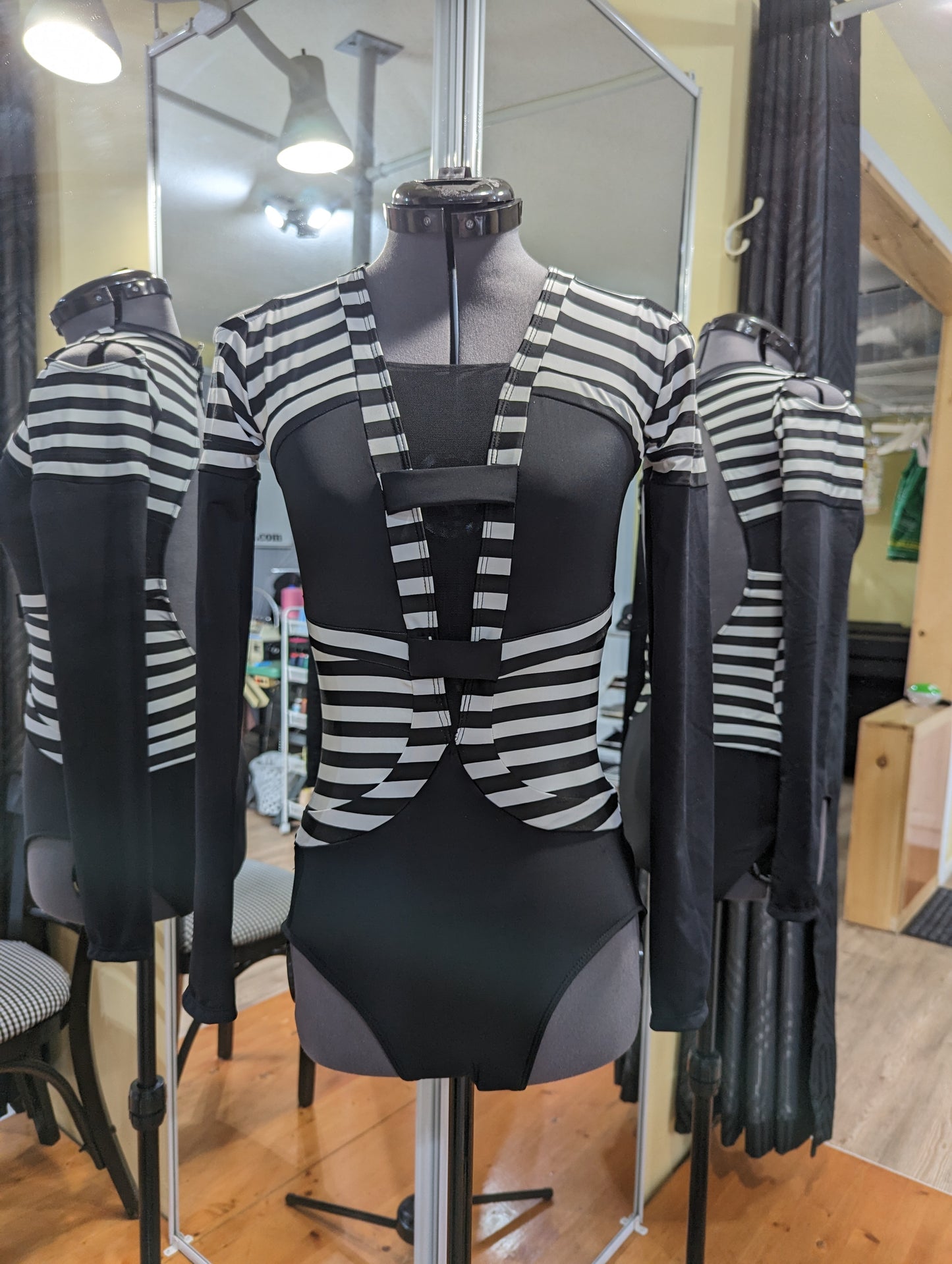 Black & white striped MB 26 adult small leotard