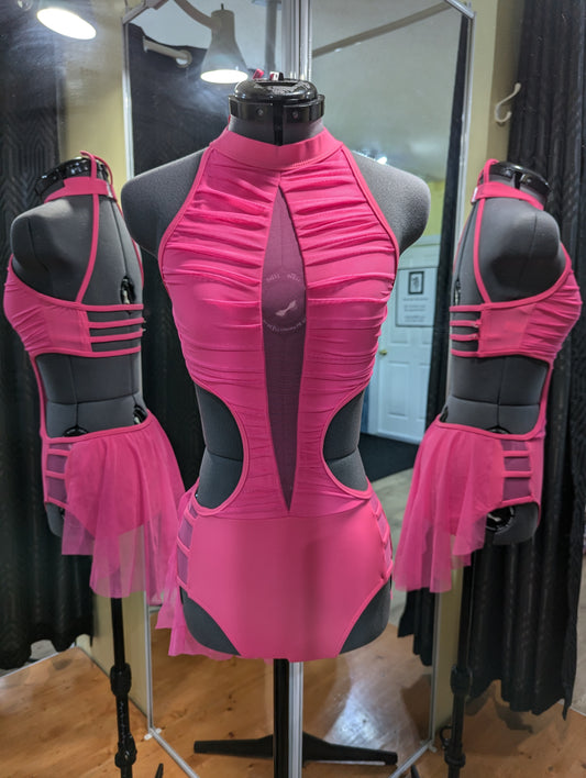 Pink hot neon fluo MB 16 (adult xsmall) leotard roushing skirt