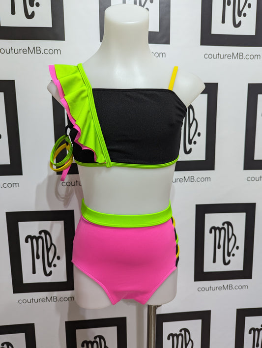 Neon pink green yellow black 2 two piece MB 12 (child large)