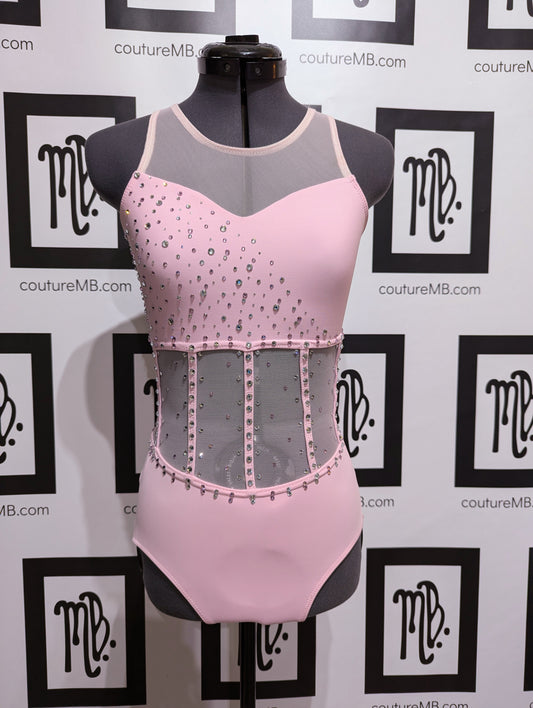 Pink baby light rose MB 26 (adult small) corset leotard embellishments rhinestones stones bling